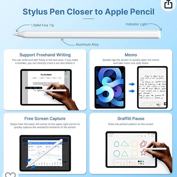 NWT Stylus pen for iPad with magnetic wireless charging and tilt palm rejection - Picture 5 of 6